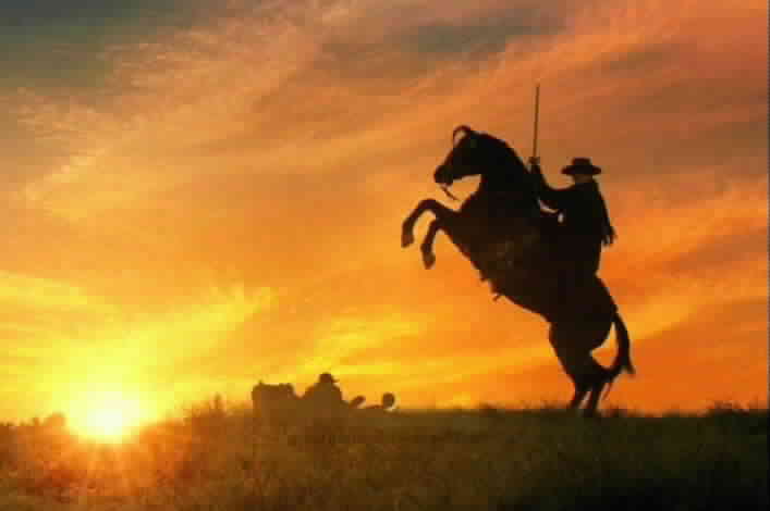 Zorro's horse rears.