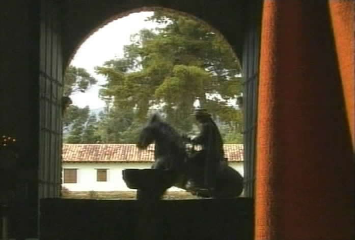 Zorro appears outside the church.