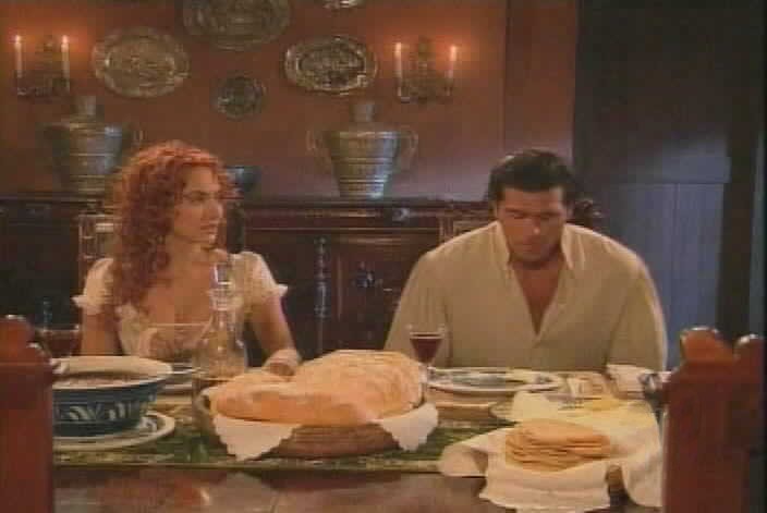 The family sits down to dinner.