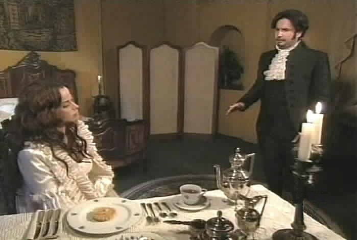 Duke Jacobo tells the Queen that Zorro is a terrible bandit.