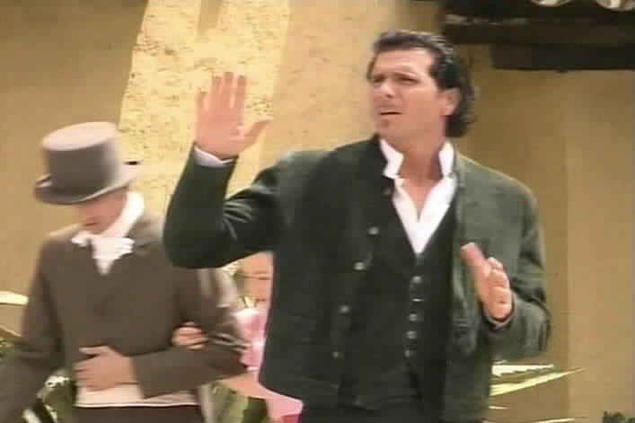 Diego is nearly hit by Esmeralda's carriage.