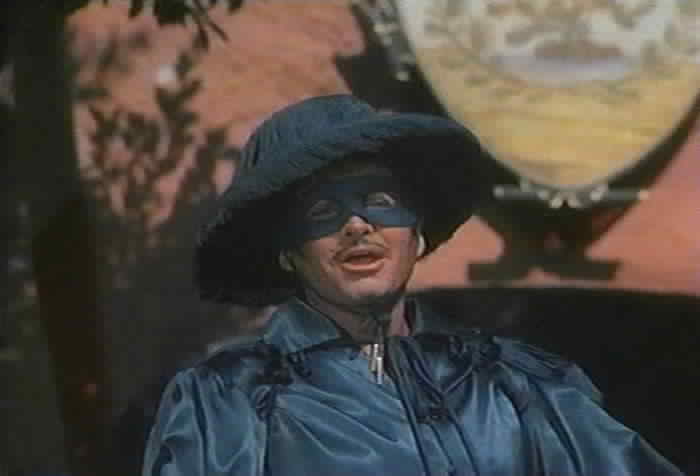 Zorro the Gay Blade dressed in blue.